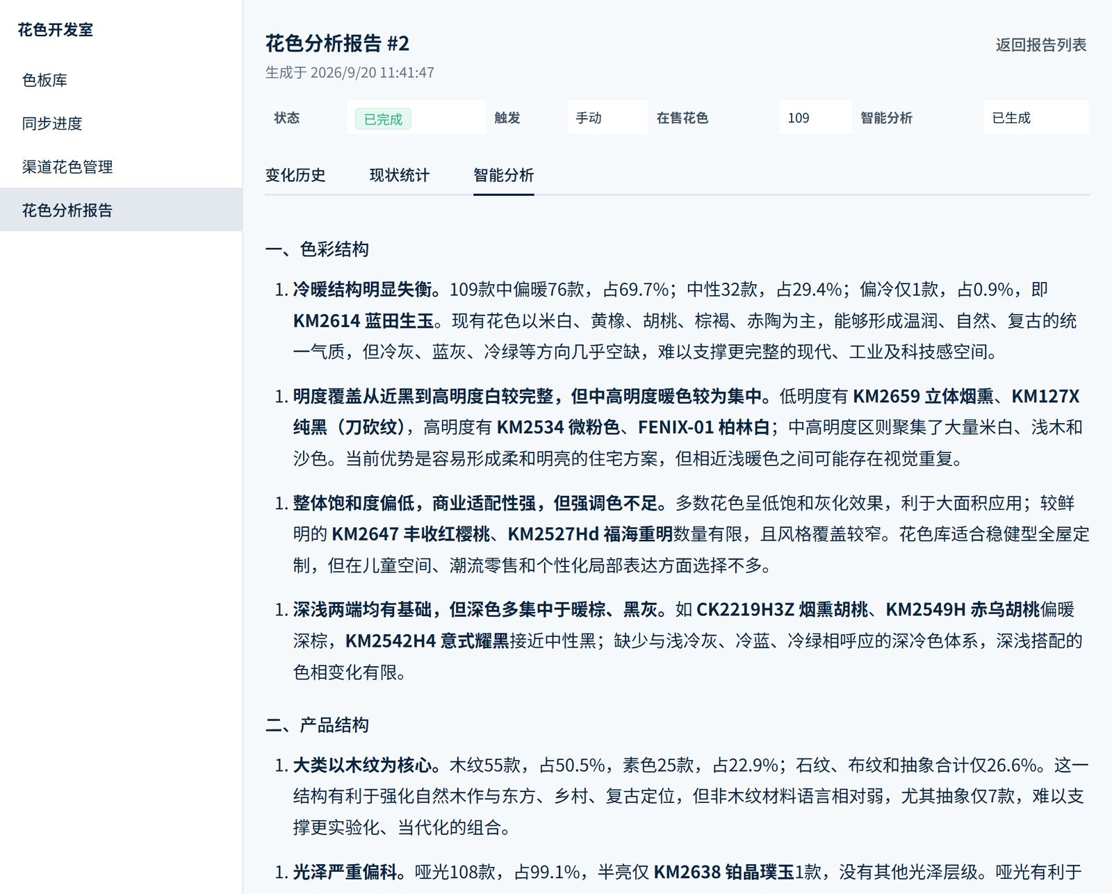 花色分析报告的文字分析部分