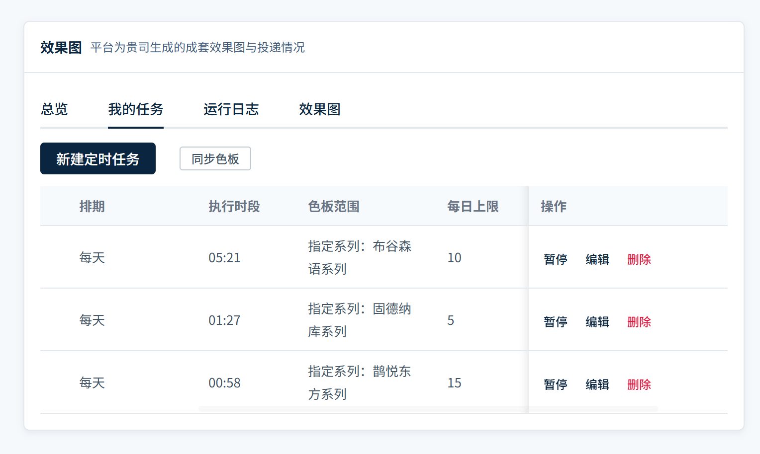 效果图定时任务列表